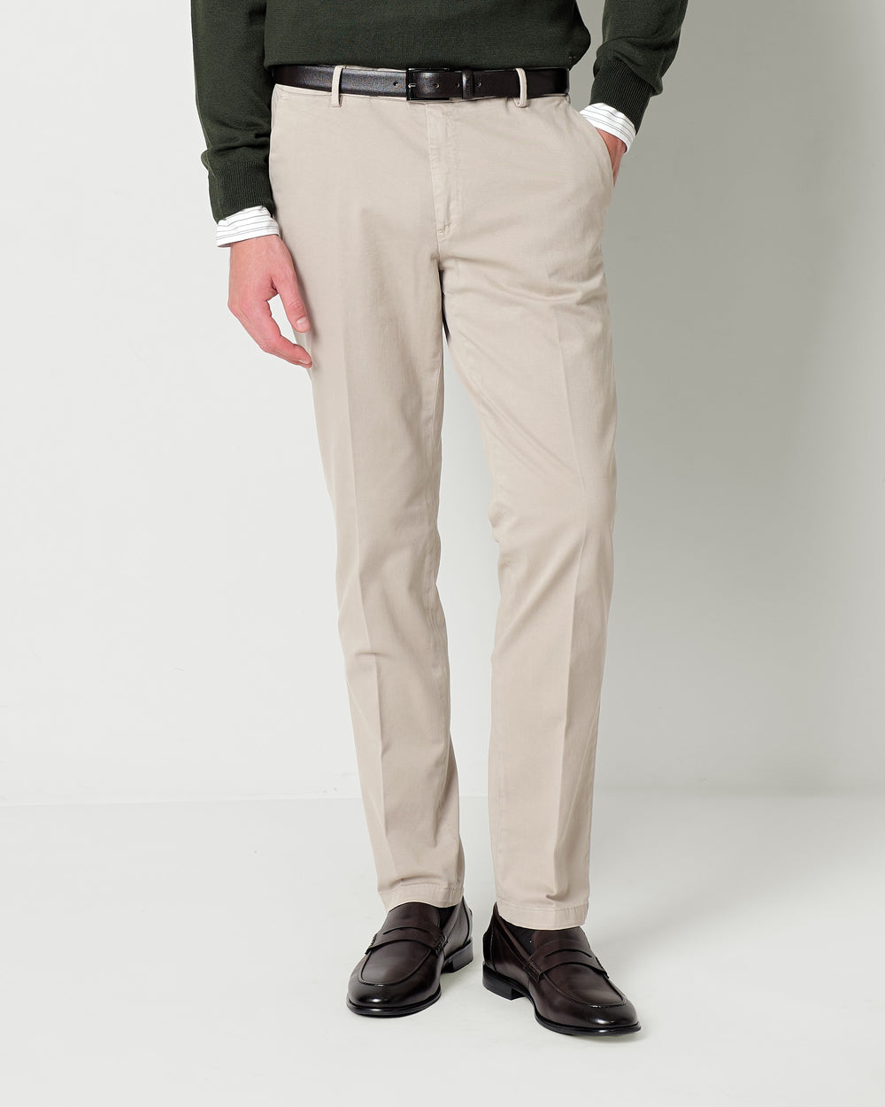 slim fit stretch cotton twill trousers