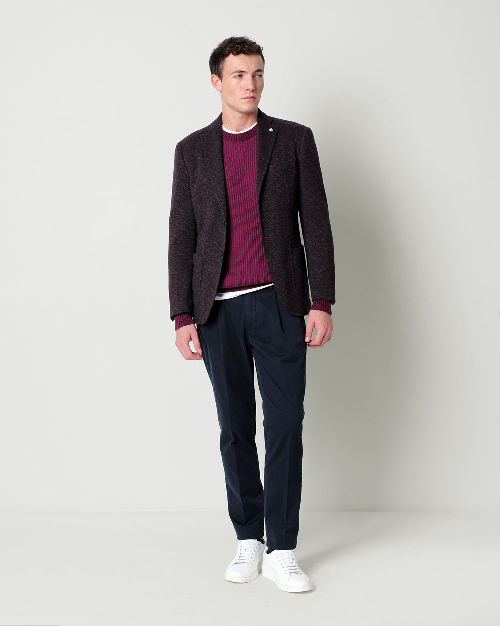 stretch cotton twill trousers with pleats