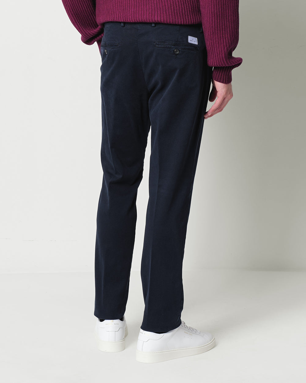 stretch cotton twill trousers with pleats