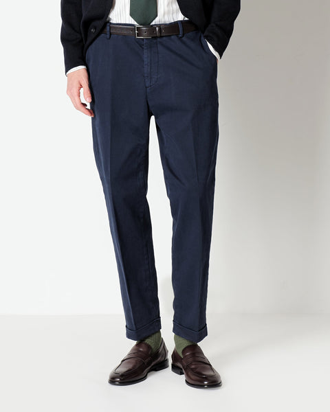 blue regular fit stretch cotton twill trousers