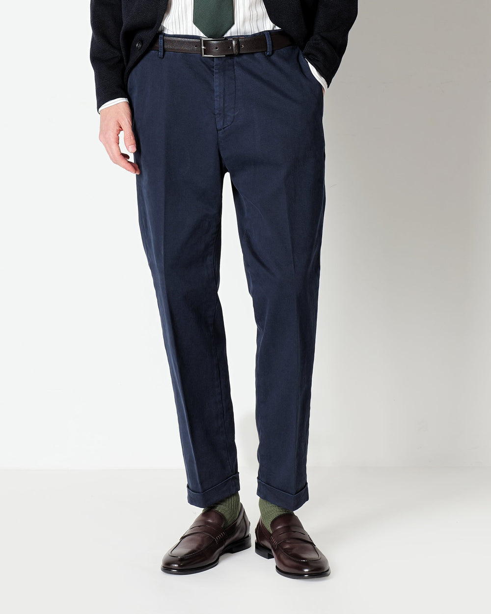 blue regular fit stretch cotton twill trousers