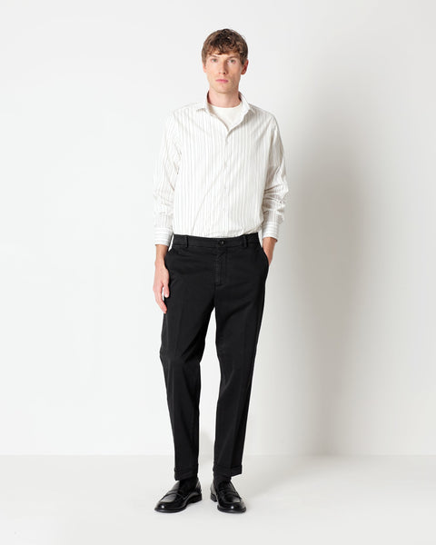 black regular fit stretch cotton twill trousers