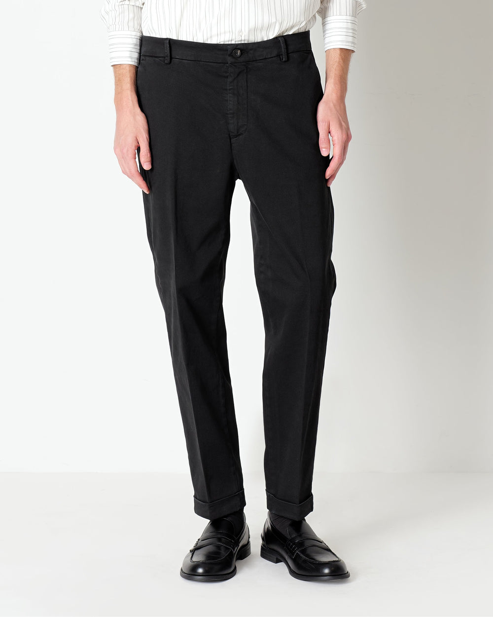 black regular fit stretch cotton twill trousers