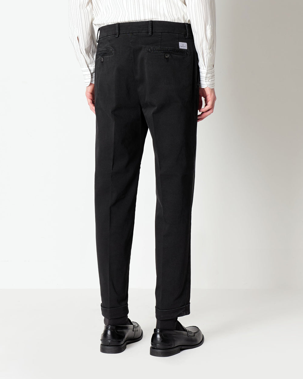 black regular fit stretch cotton twill trousers
