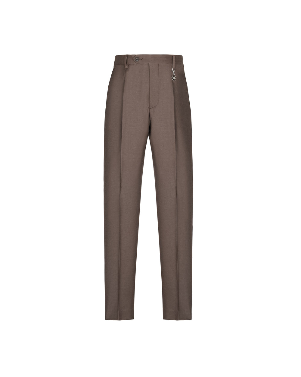 brown stretch wool flannel trousers with pleats