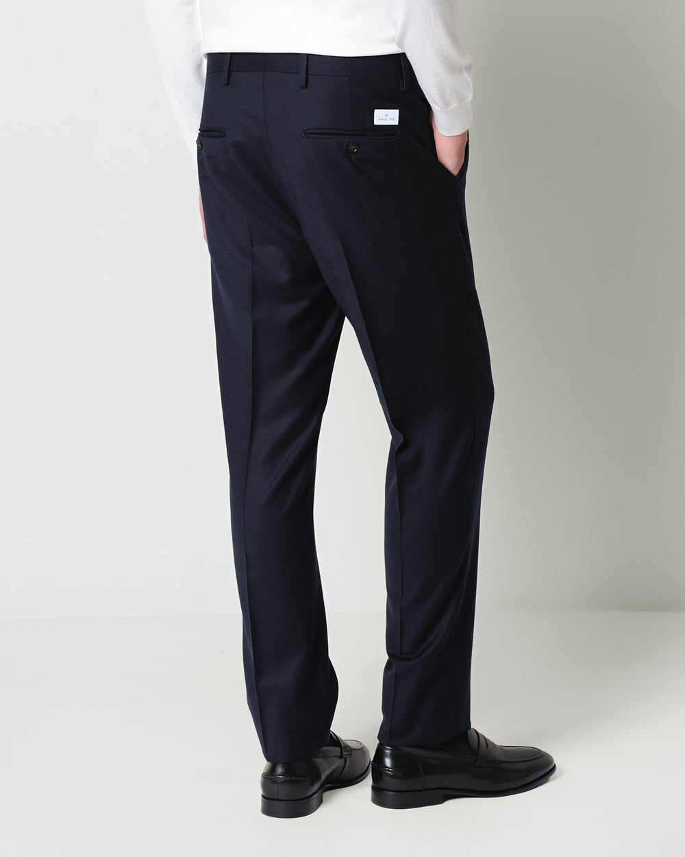 stretch wool flannel trousers with pleats