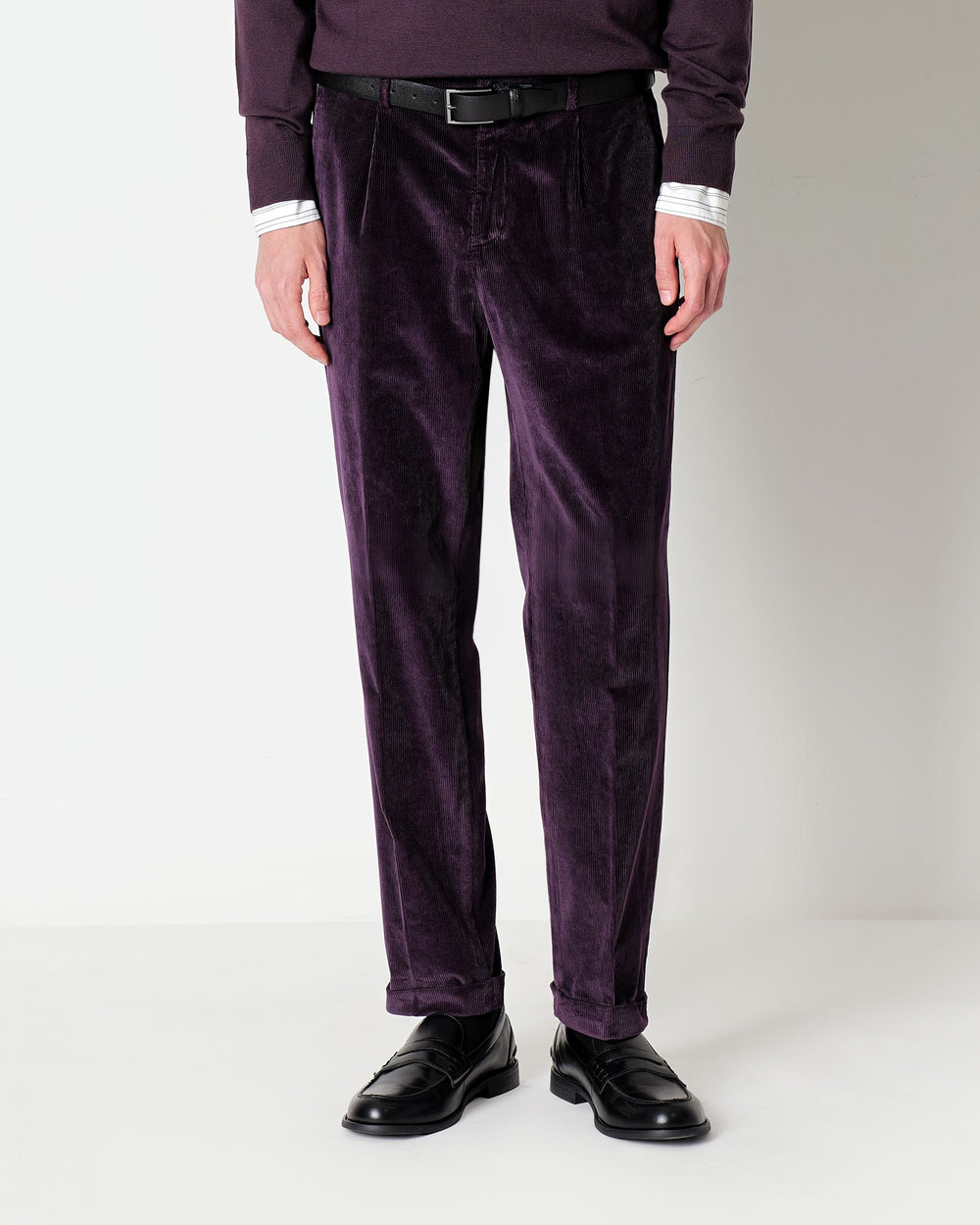 violet velvet 1000 stripes chino trousers with turn ups