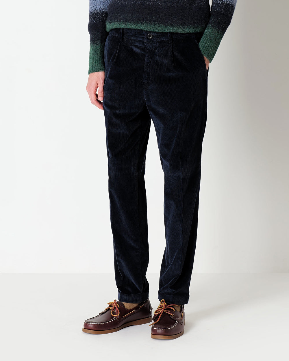 blue velvet 1000 stripes chino trousers with turn ups