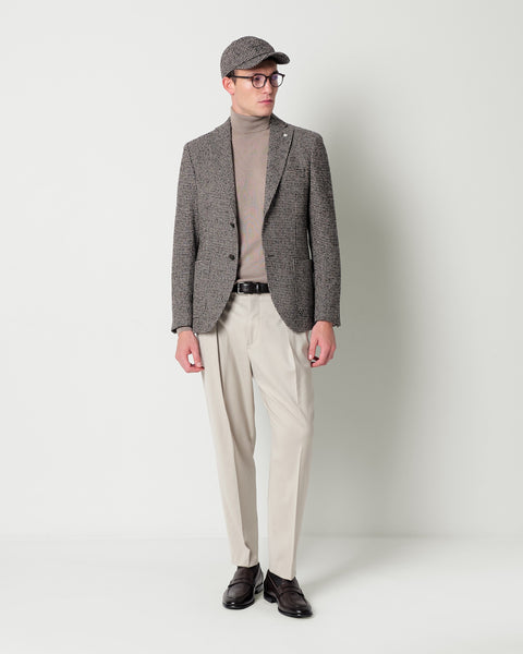stretch wool double pleated trousers