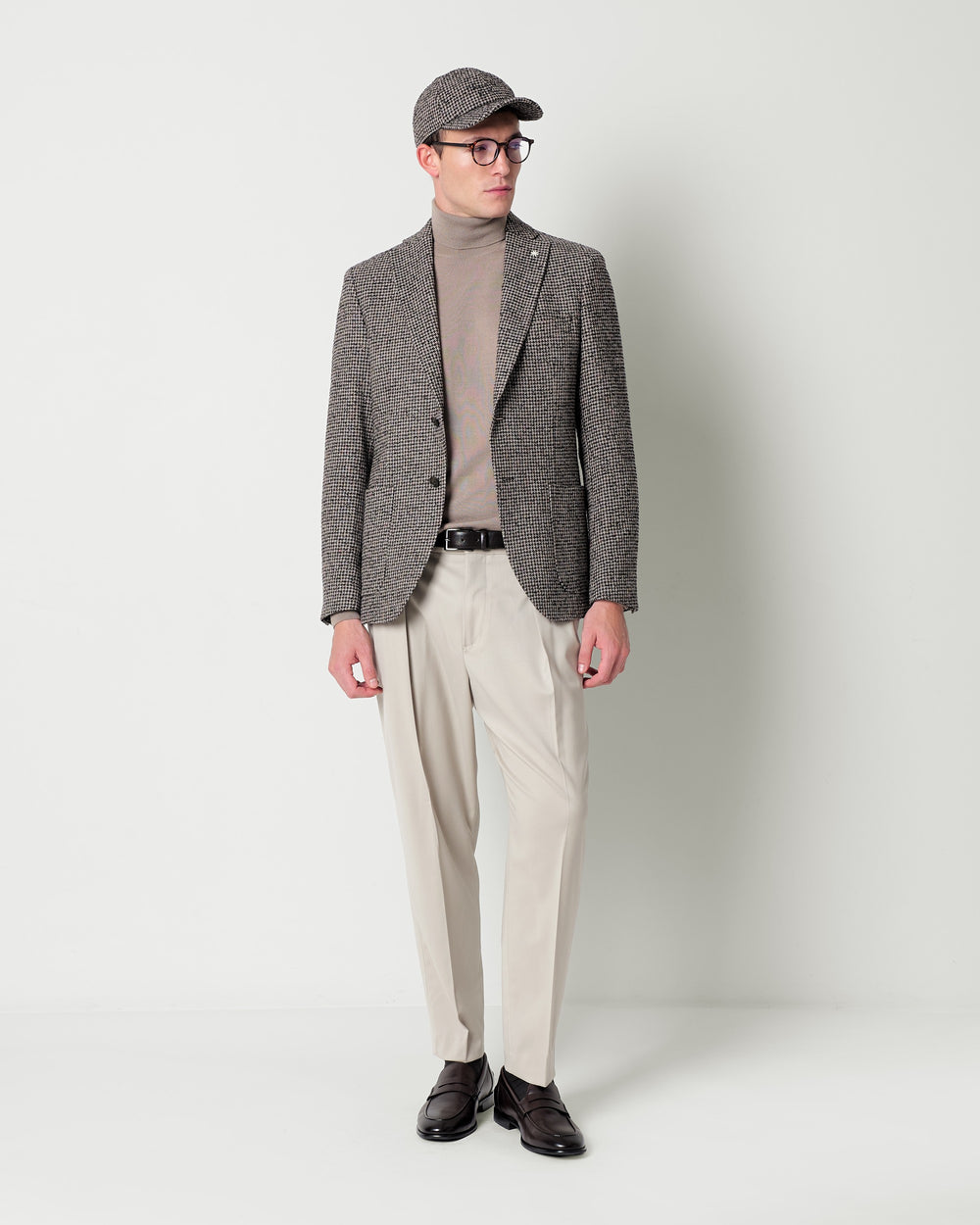 stretch wool double pleated trousers