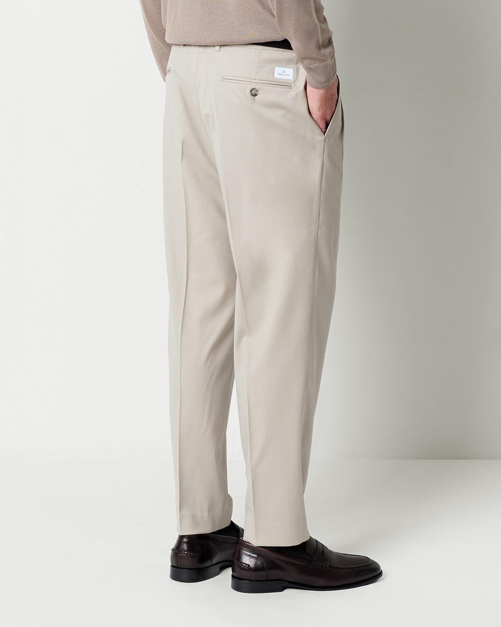 stretch wool double pleated trousers