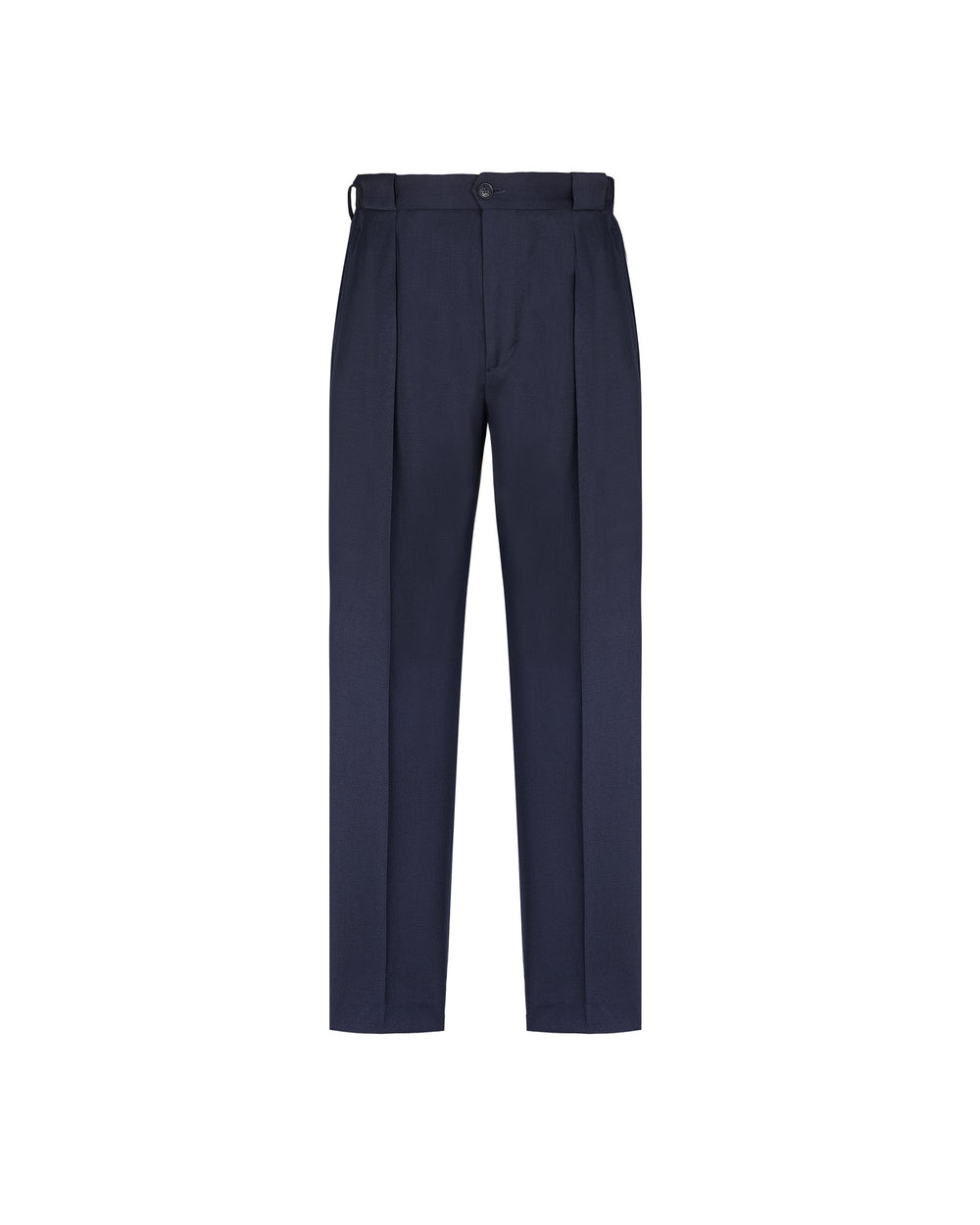 blue stretch wool double pleated trousers