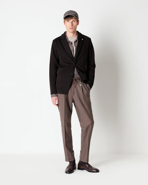 brown stretch wool flannel jogging trousers