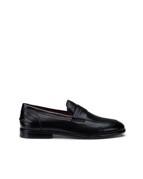 black leather loafer