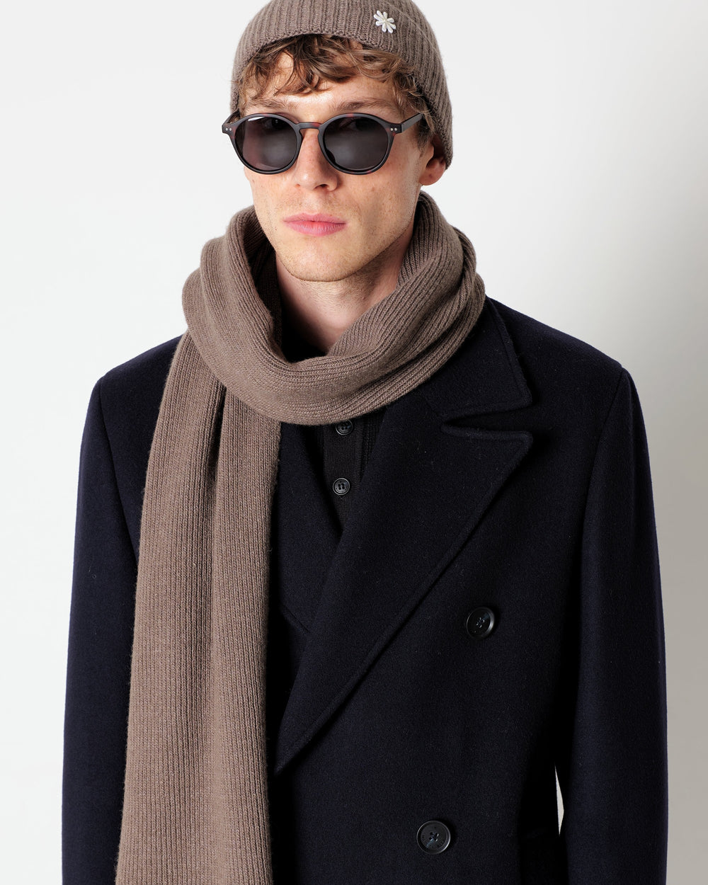 brown english rib cashmere blend scarf