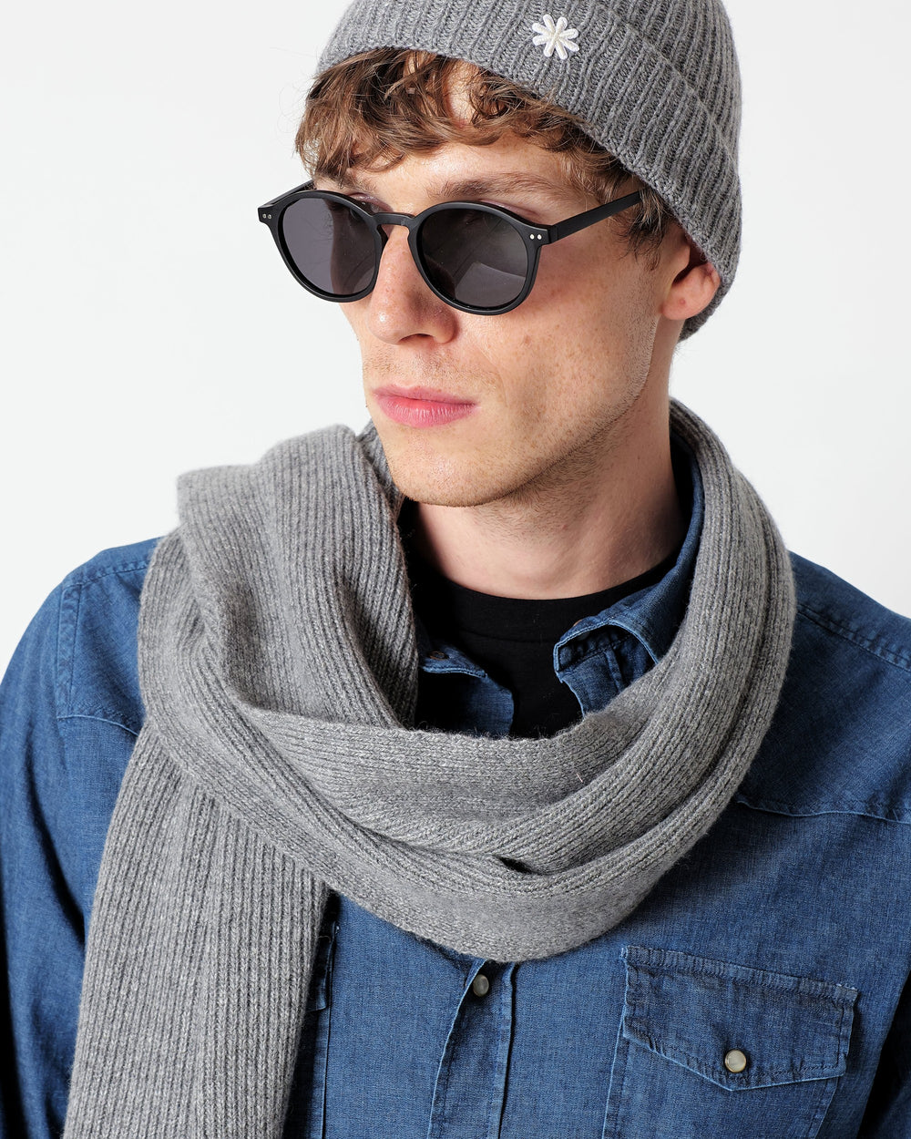 gray english rib cashmere blend scarf