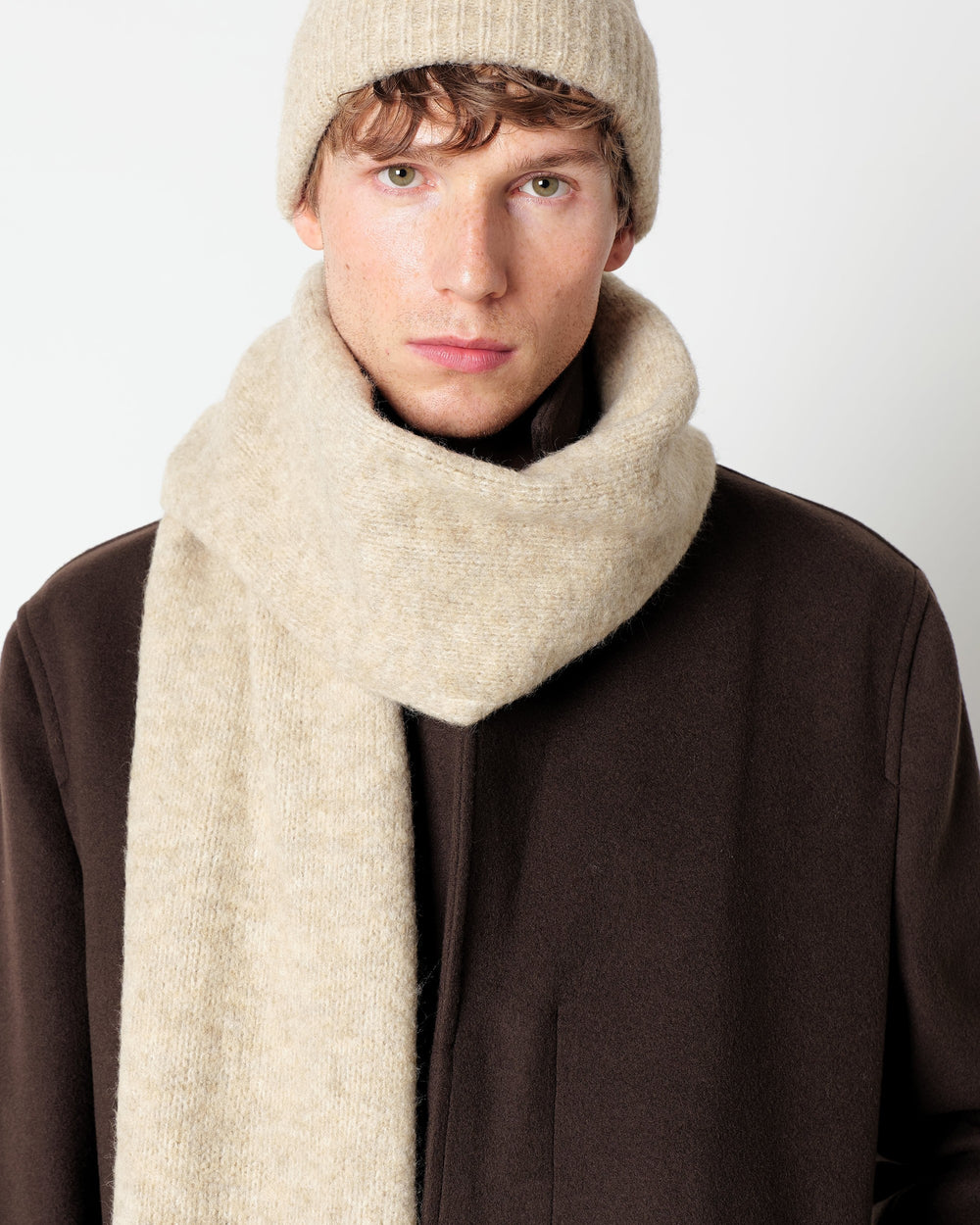 beige english rib wool blend scarf