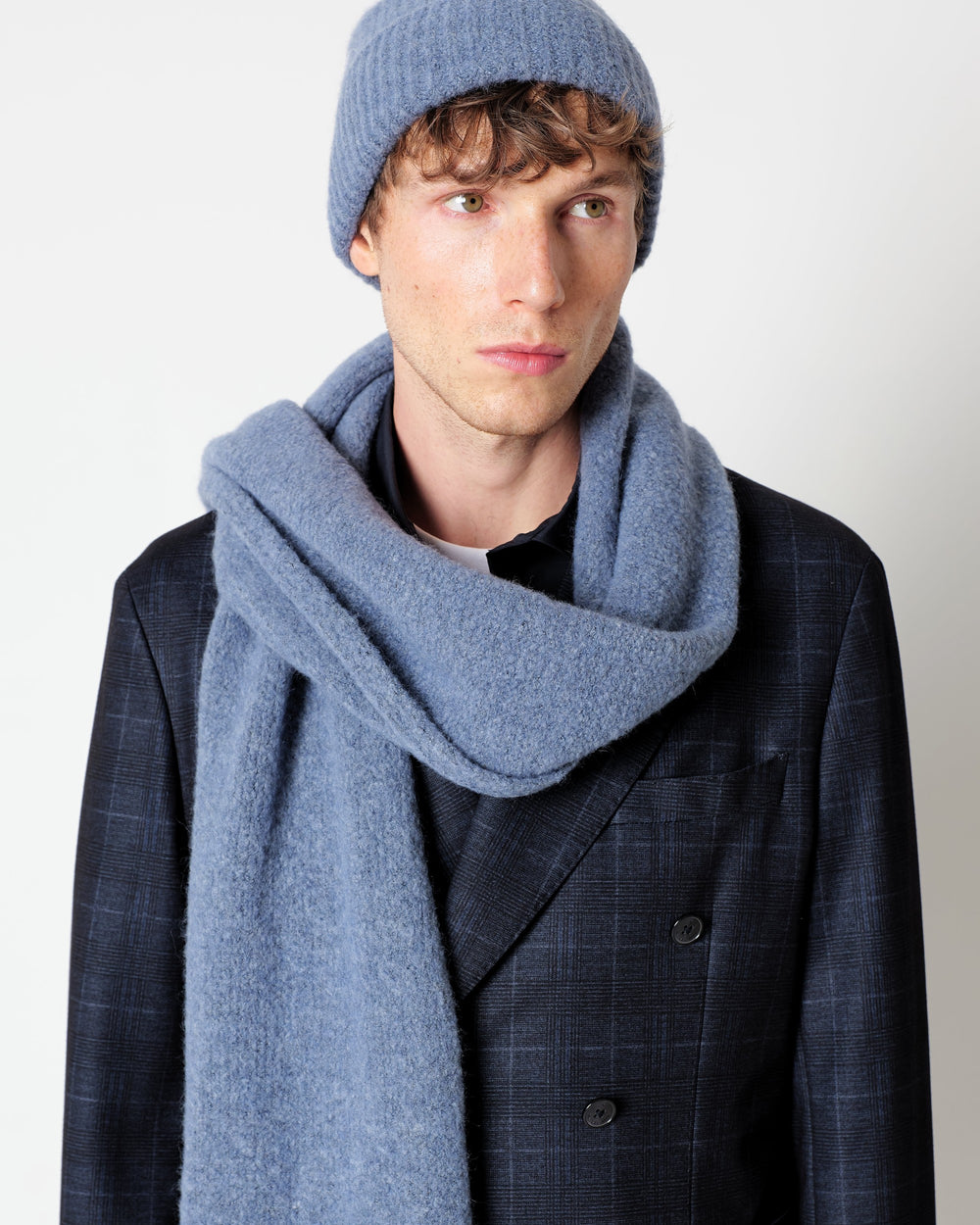 light blue english rib wool blend scarf