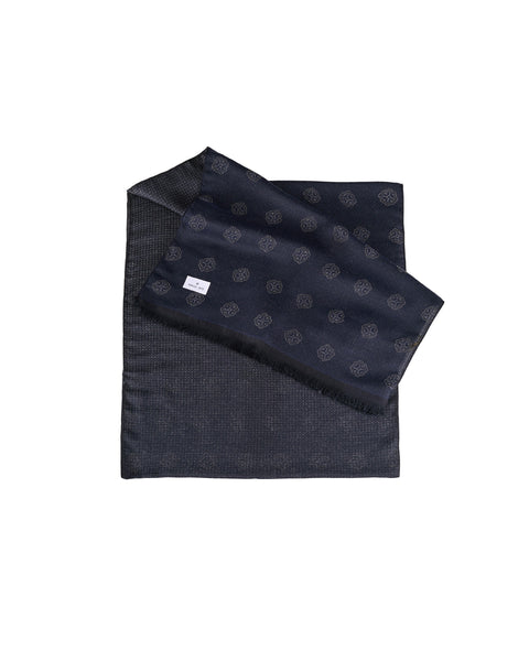 blue geometric micro patterned cotton blend scarf