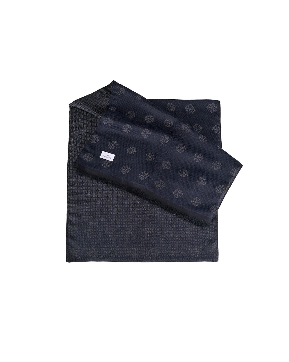 blue geometric micro patterned cotton blend scarf