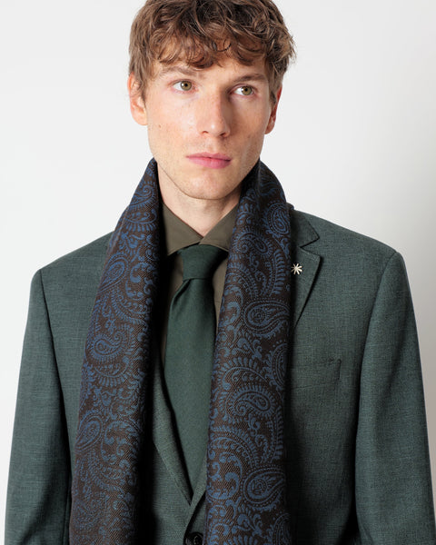 blue paisley wool and mohair blend scarf