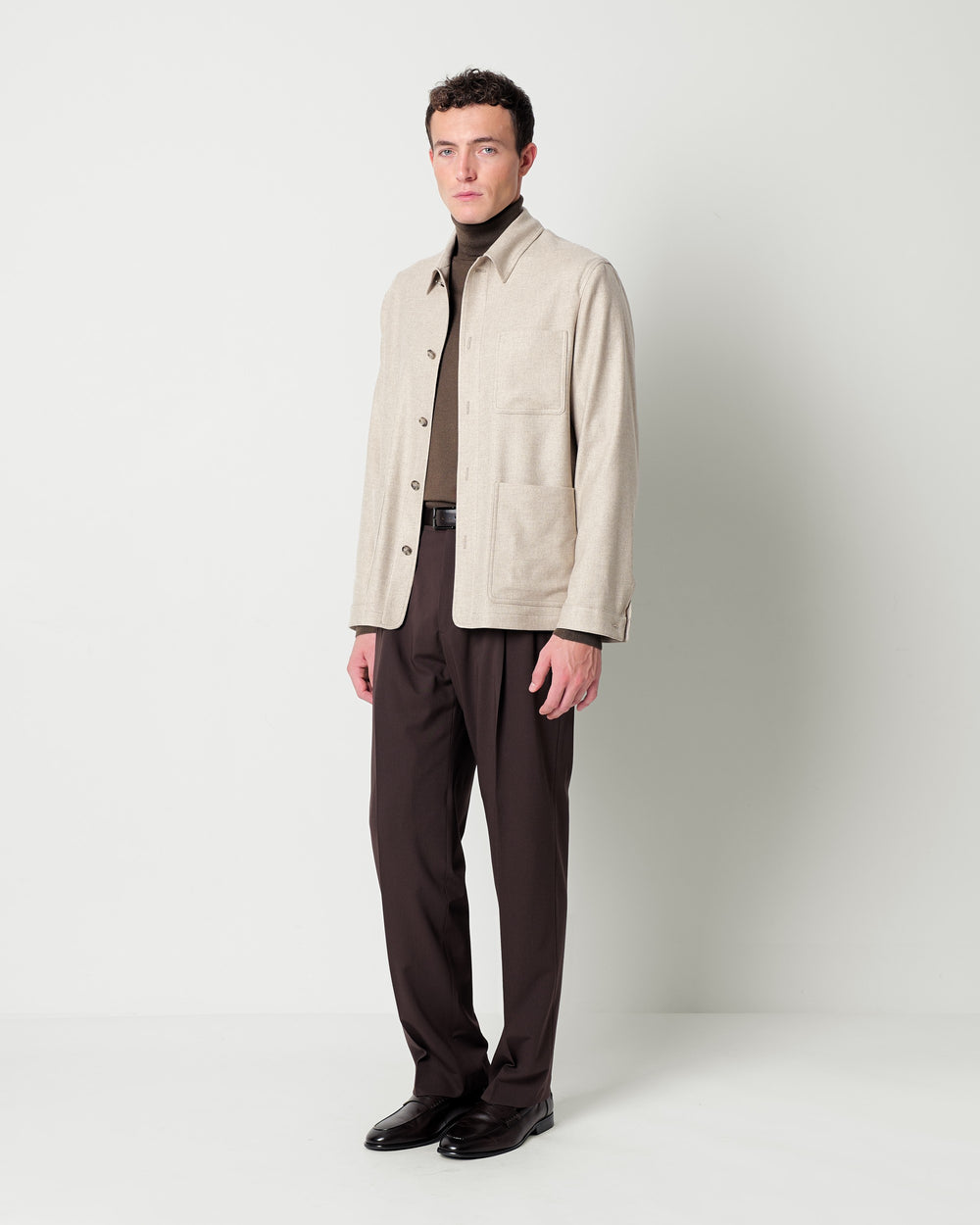 stretch wool blend twill overshirt