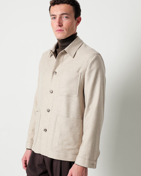 stretch wool blend twill overshirt