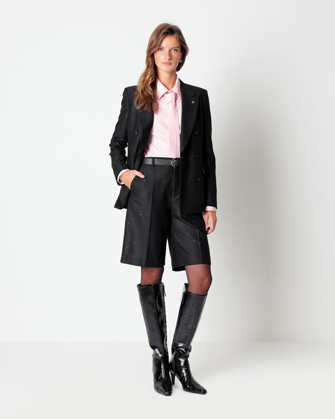black pinstriped bermuda shorts with sequins