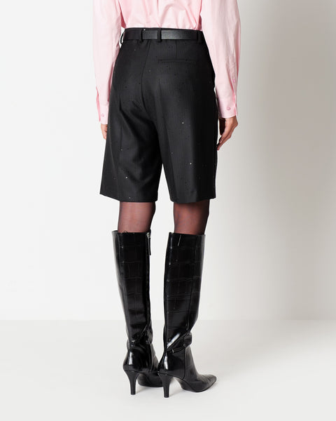 black pinstriped bermuda shorts with sequins