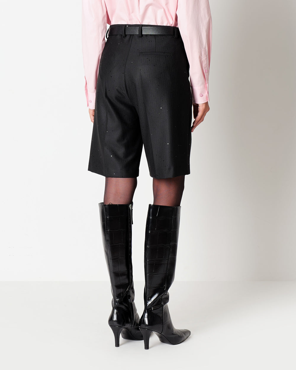 black pinstriped bermuda shorts with sequins