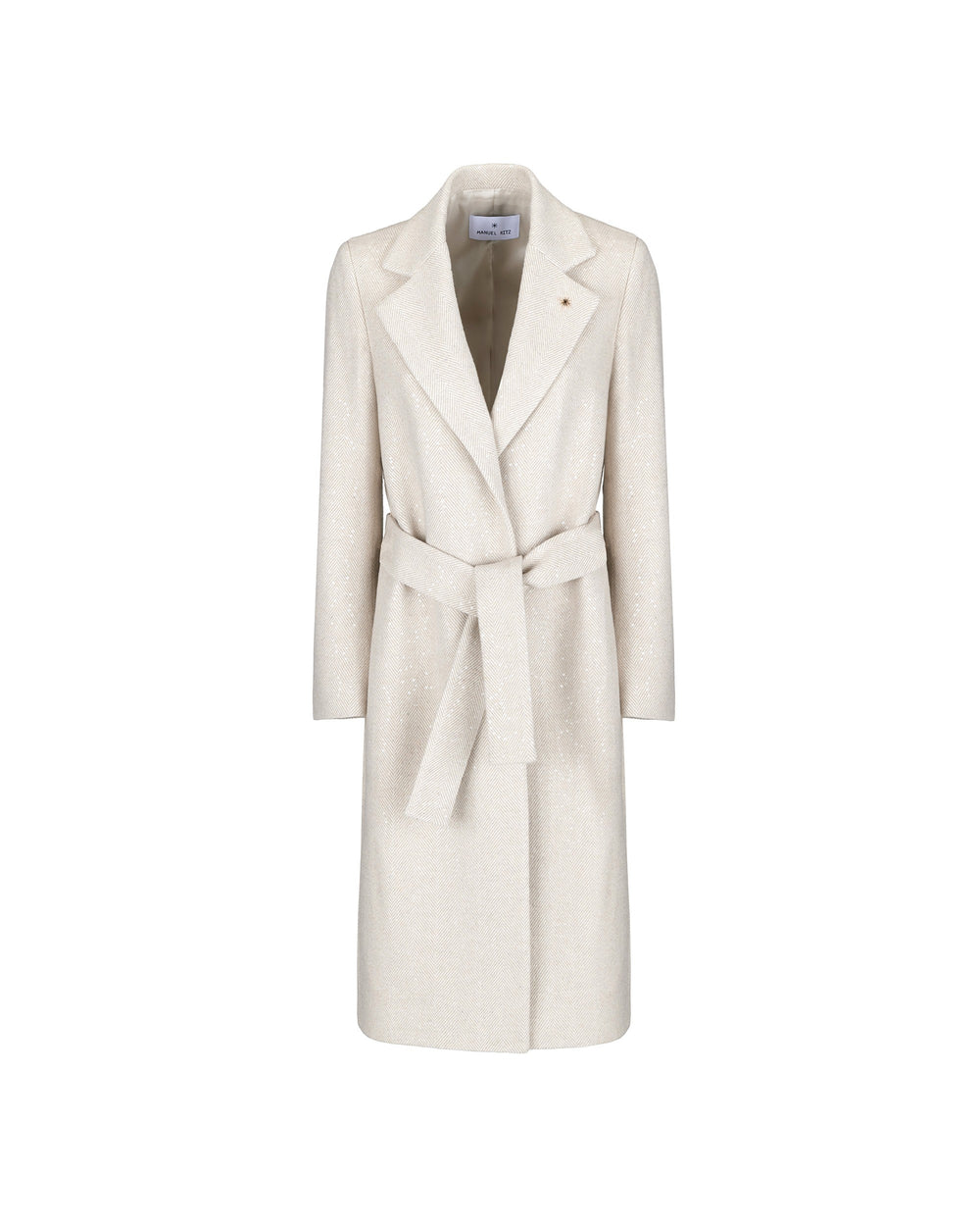 beige coat with belt chevron paillettes