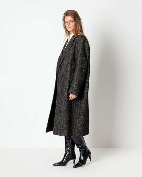 brown chevron coat with sequins