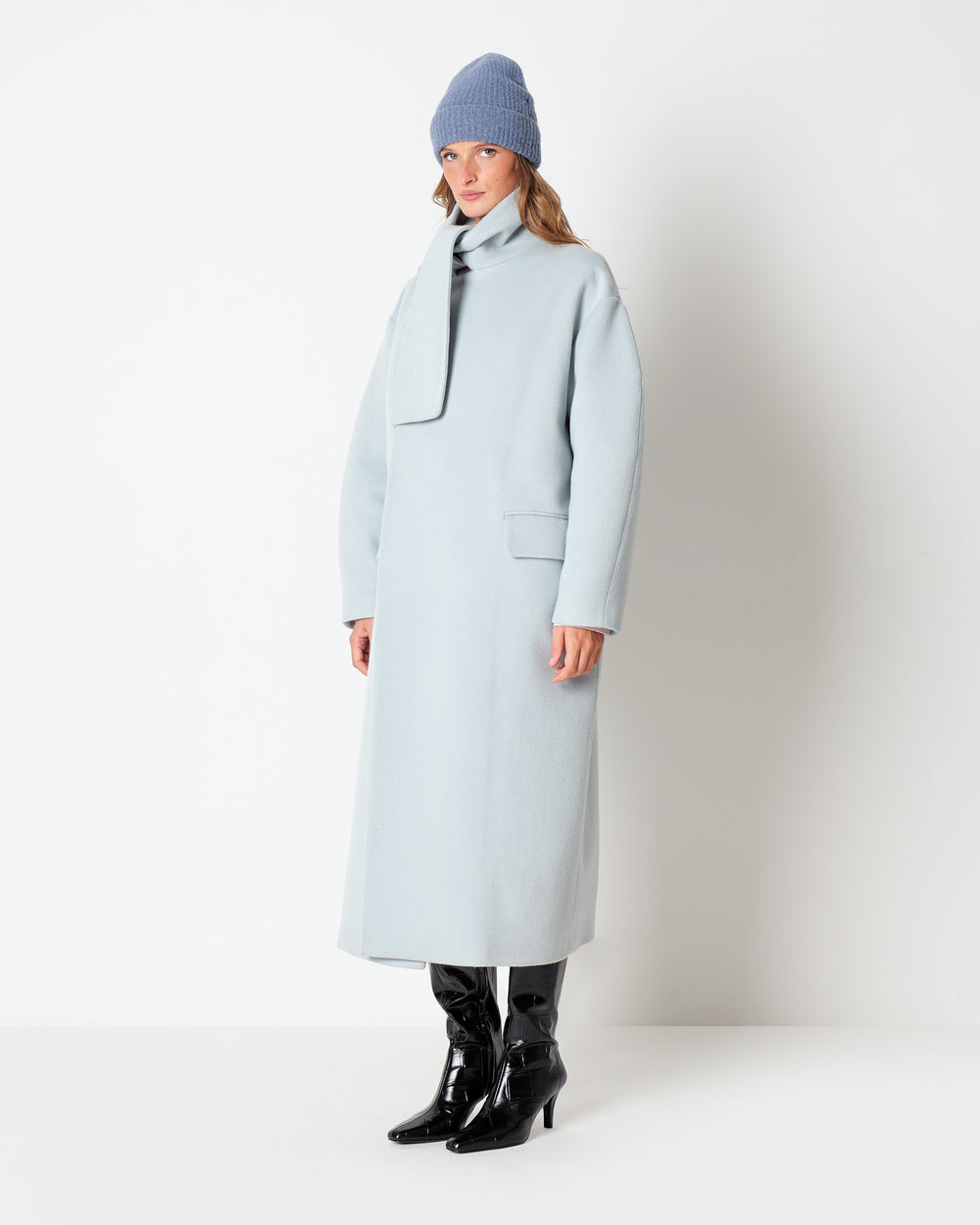 gray wool and cashmere blend sash coat