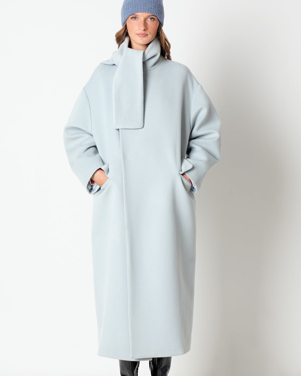 gray wool and cashmere blend sash coat