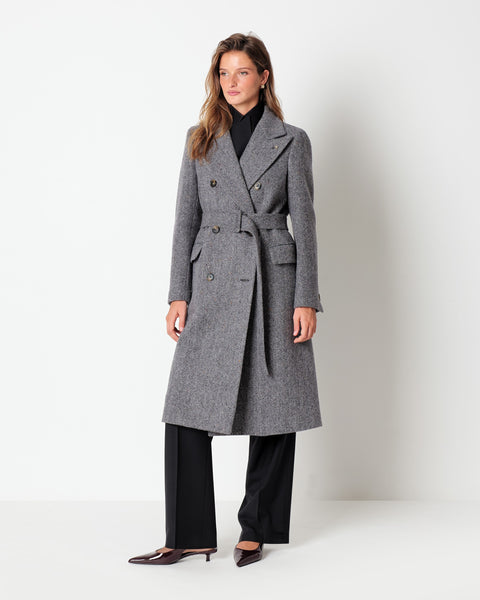 gray melange` chevron double breasted coat