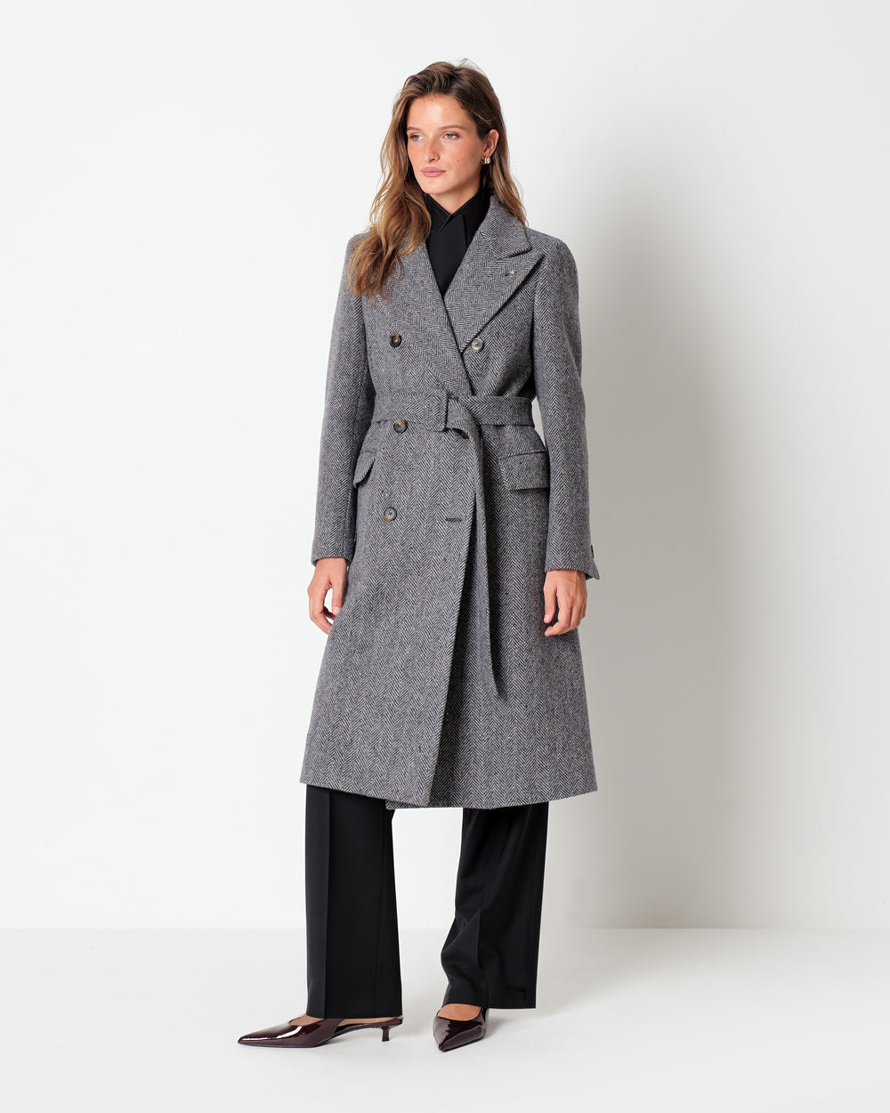 gray melange` chevron double breasted coat