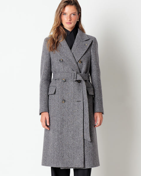 gray melange` chevron double breasted coat