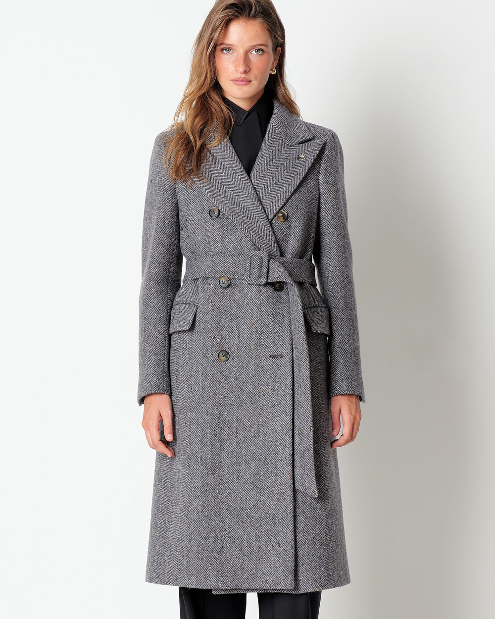 gray melange` chevron double breasted coat