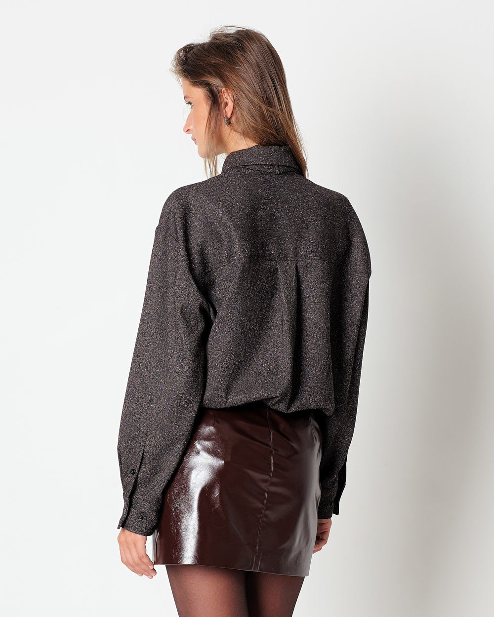 brown melange` poly viscose shirt and tie