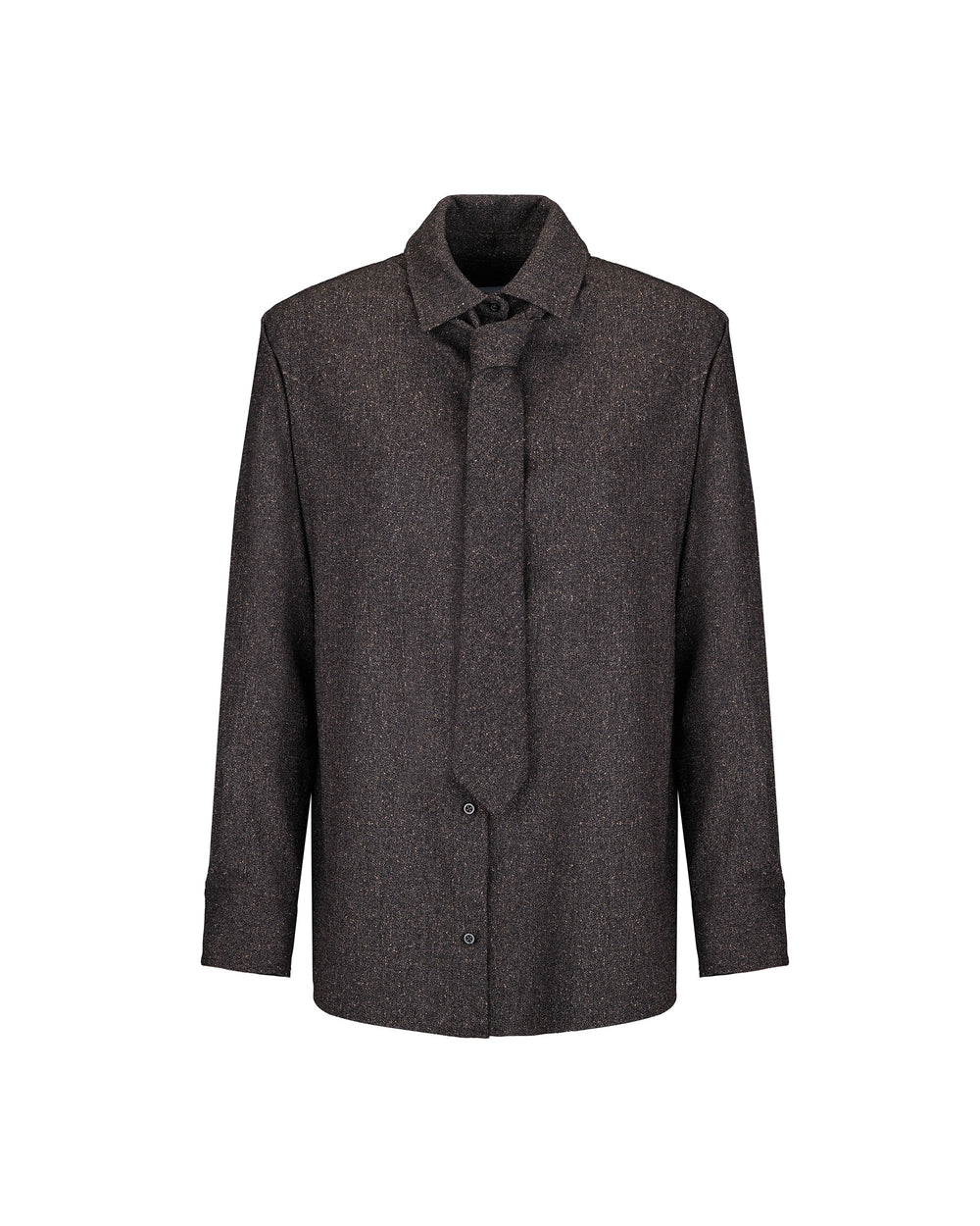 brown melange` poly viscose shirt and tie