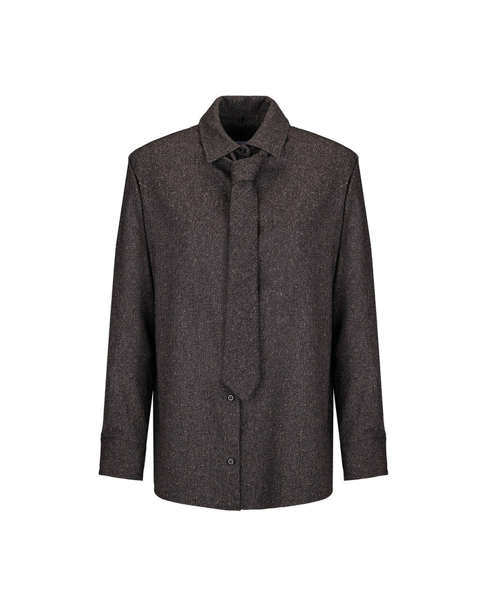 brown melange` poly viscose shirt and tie
