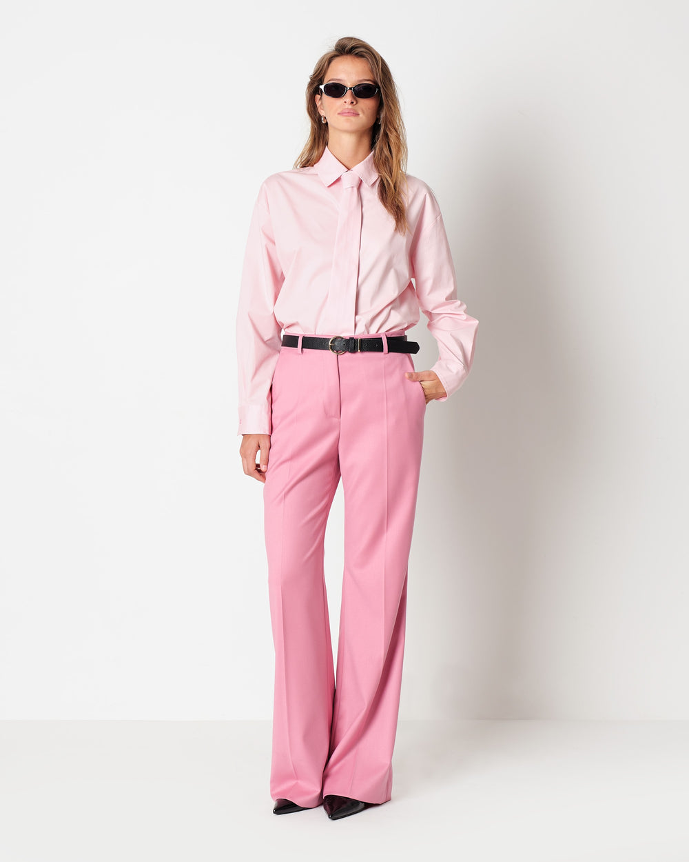 pink stretch cotton shirt and tie