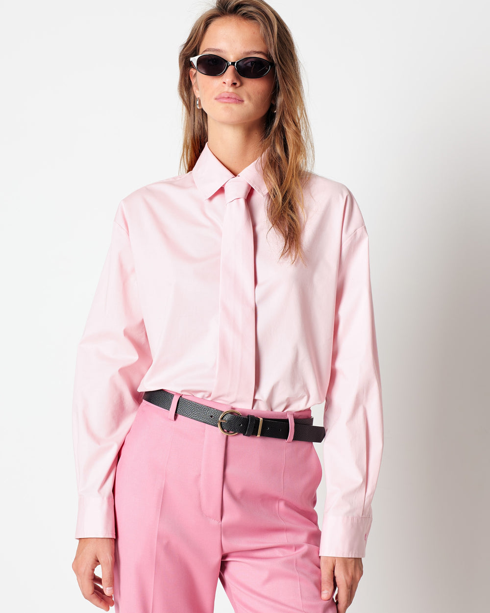 pink stretch cotton shirt and tie