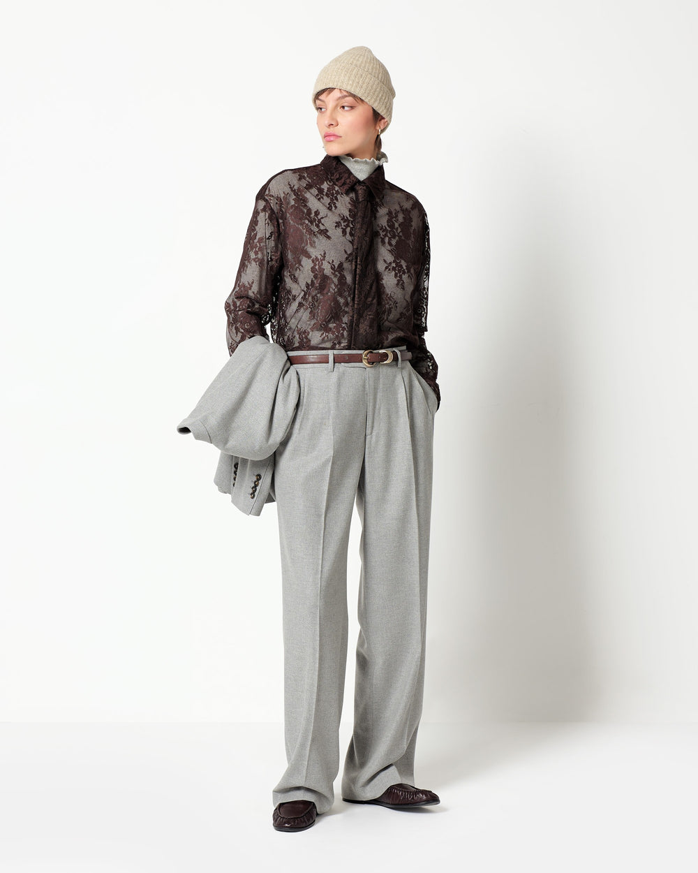 lace shirt and tie