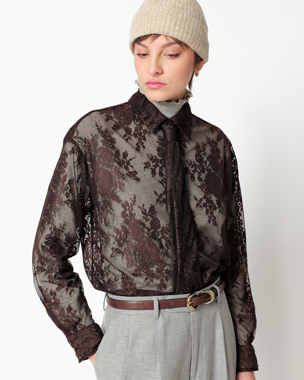 lace shirt and tie