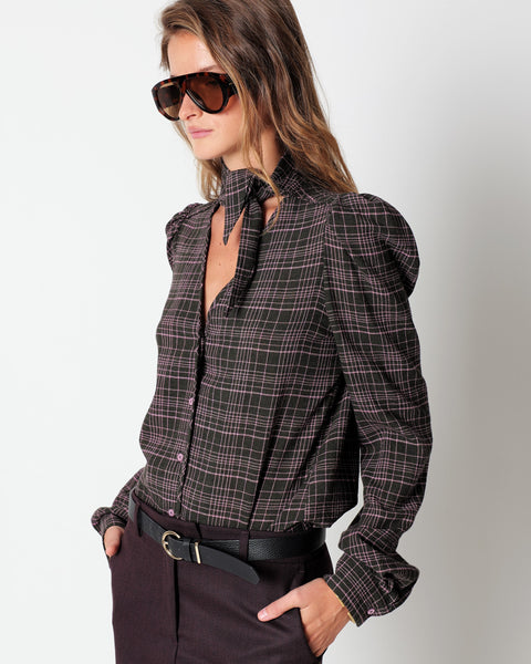 brown viscose wool checked shirt