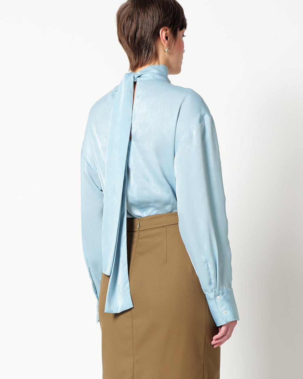 satin effect bow tie shirt