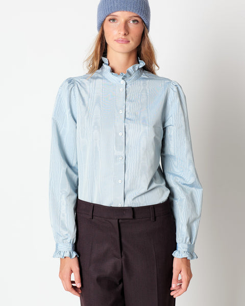 light blue moire` ruffled shirt