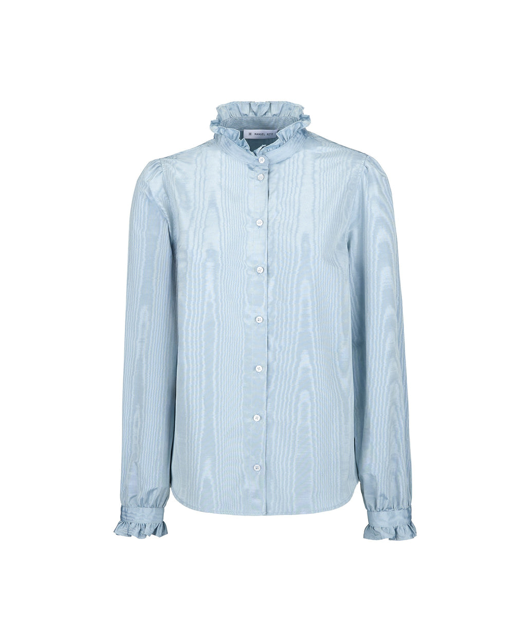 light blue moire` ruffled shirt