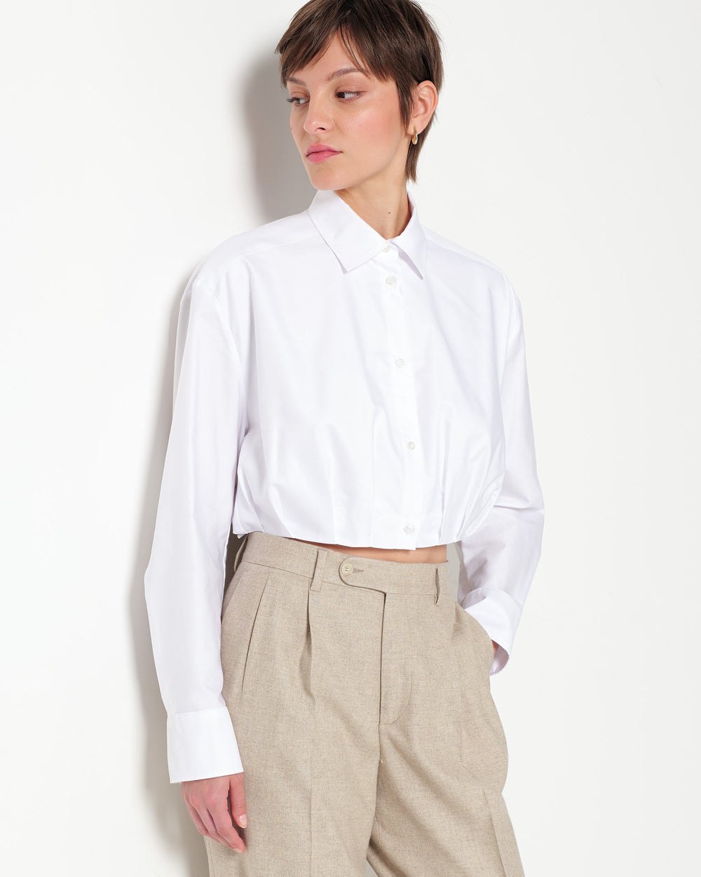 cropped cotton blend oxford shirt